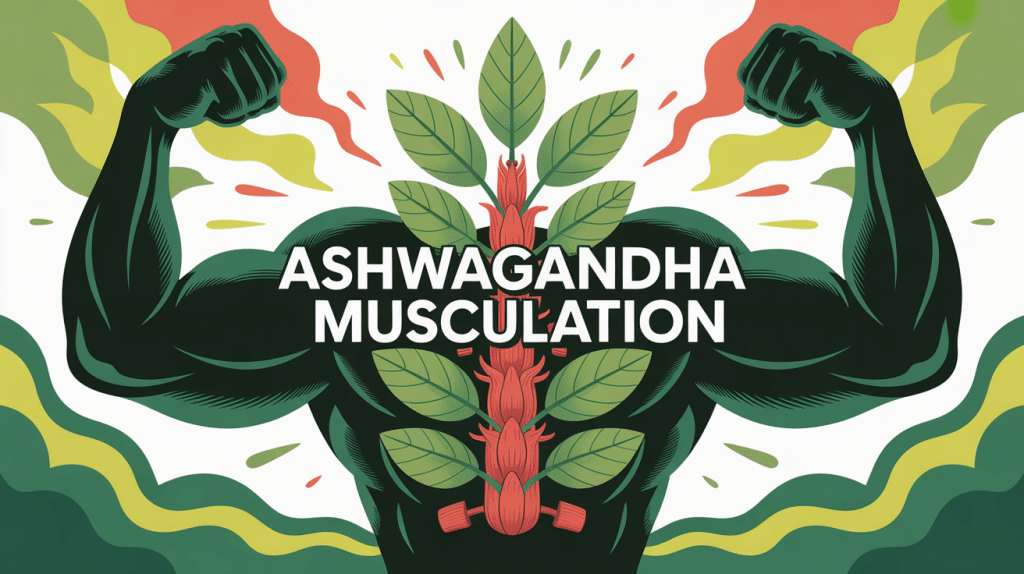 illustration ashwagandha musculation racine et haltères