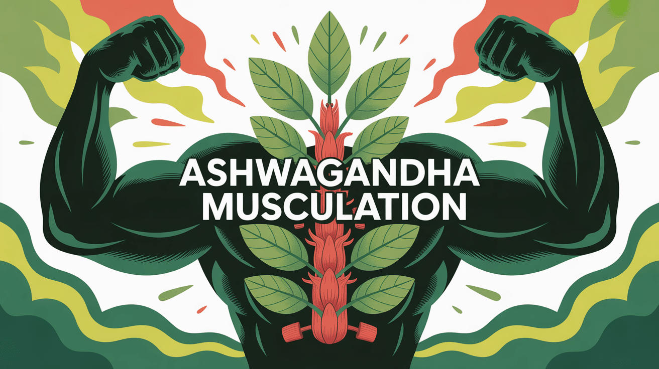 illustration ashwagandha musculation racine et haltères