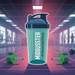 illustration de booster pour la musculation avec shaker et haltères