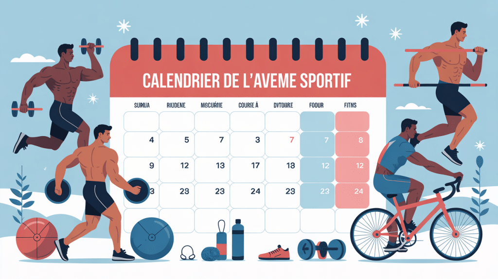calendrier de l avent homme sportif avec silhouettes sportifs et calendrier