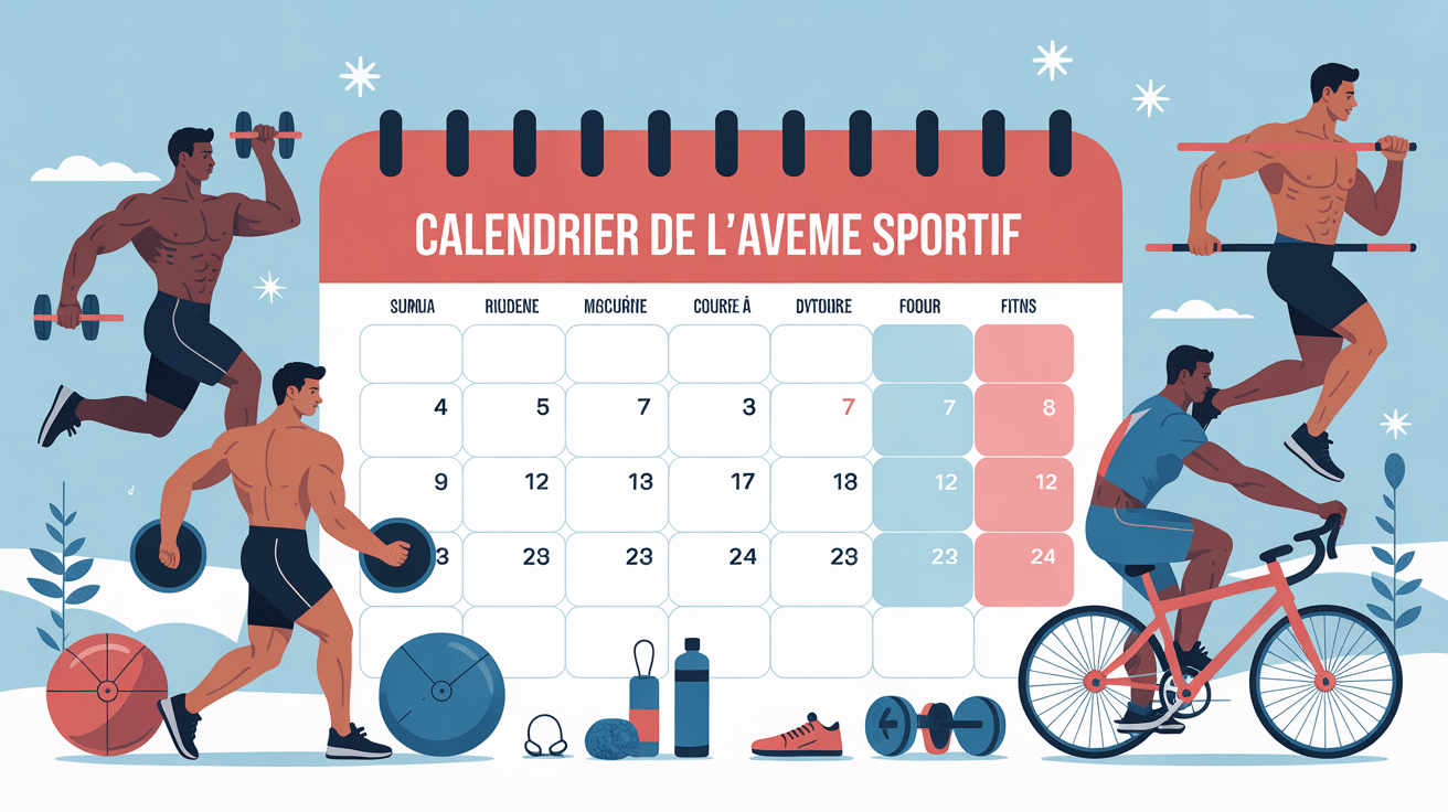 calendrier de l avent homme sportif avec silhouettes sportifs et calendrier
