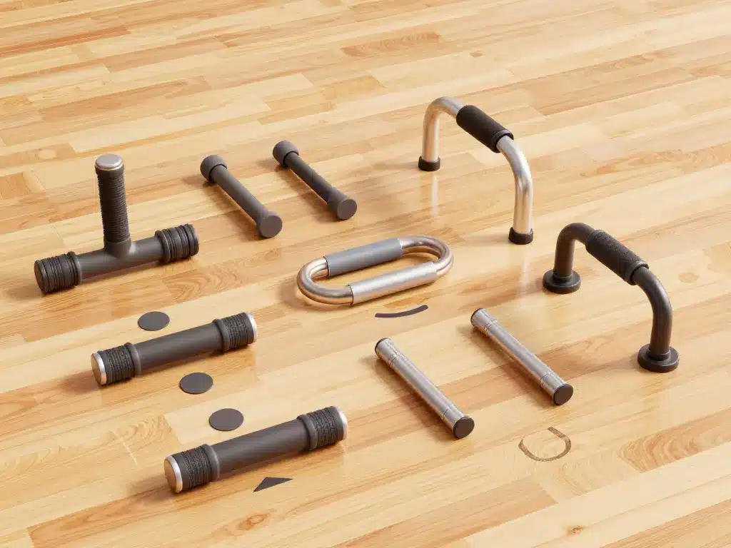 Différents modèles de poignées pompes sur sol de gym