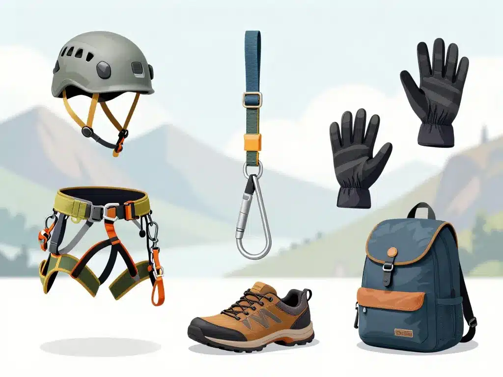 Matériel sécurité via ferrata Pyrénées casque longe