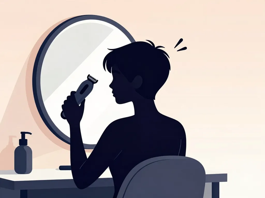 scène coupe garçonne ultra courte femme tondeuse transformation