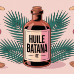 Huile de batana avis illustration flacon palmiers cheveux