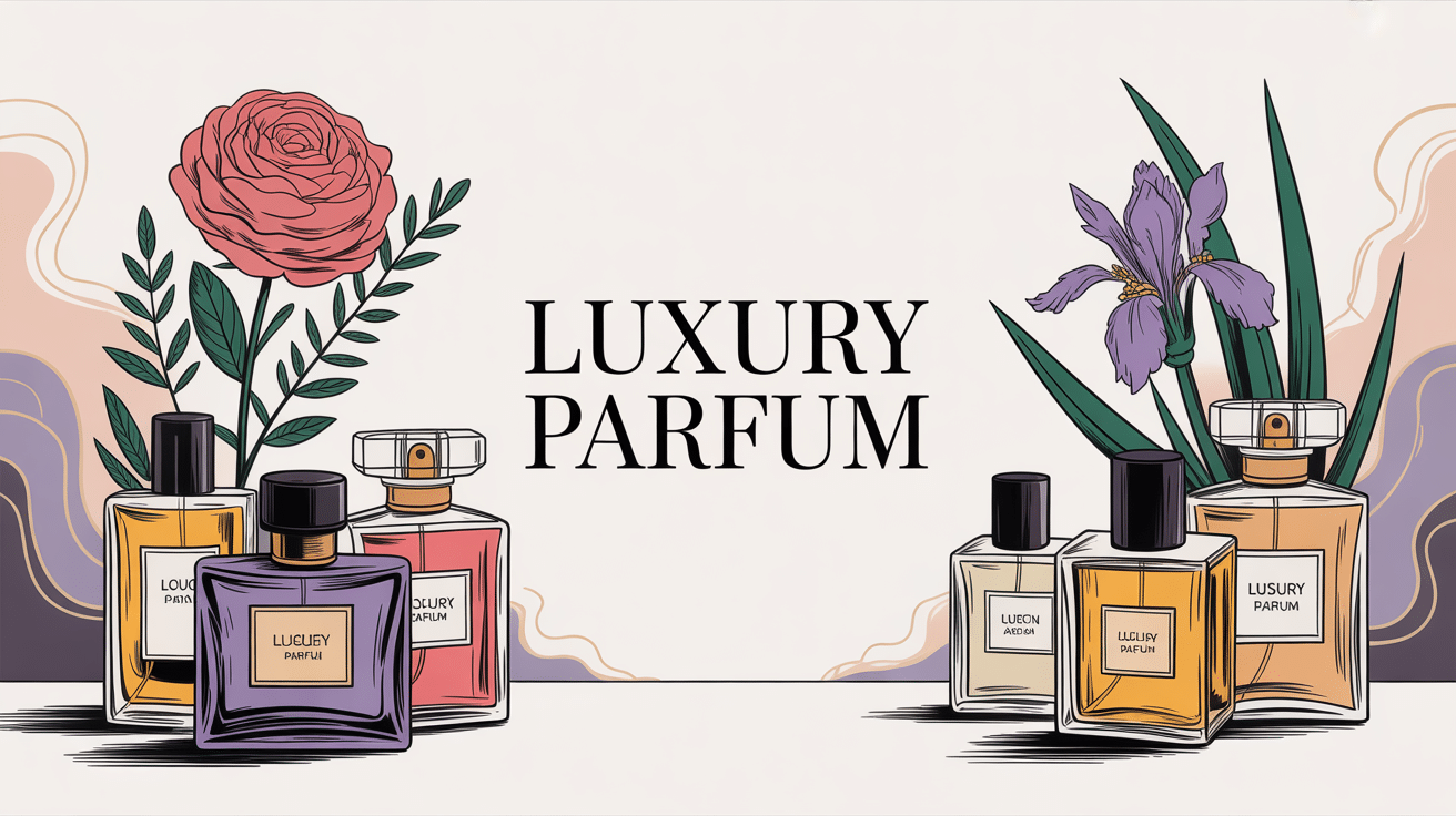 luxury parfum illustration flacons et dorures ambiance luxe