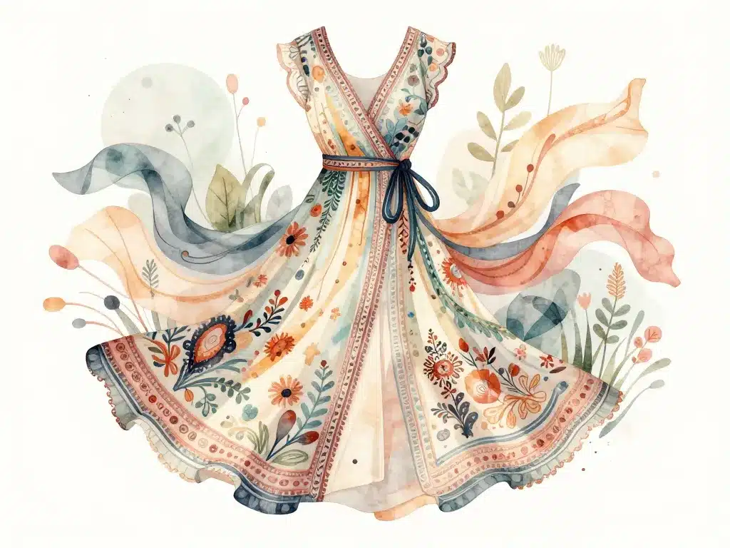 editorial ma boheme robe portefeuille avec tissus fluides et motifs bohèmes