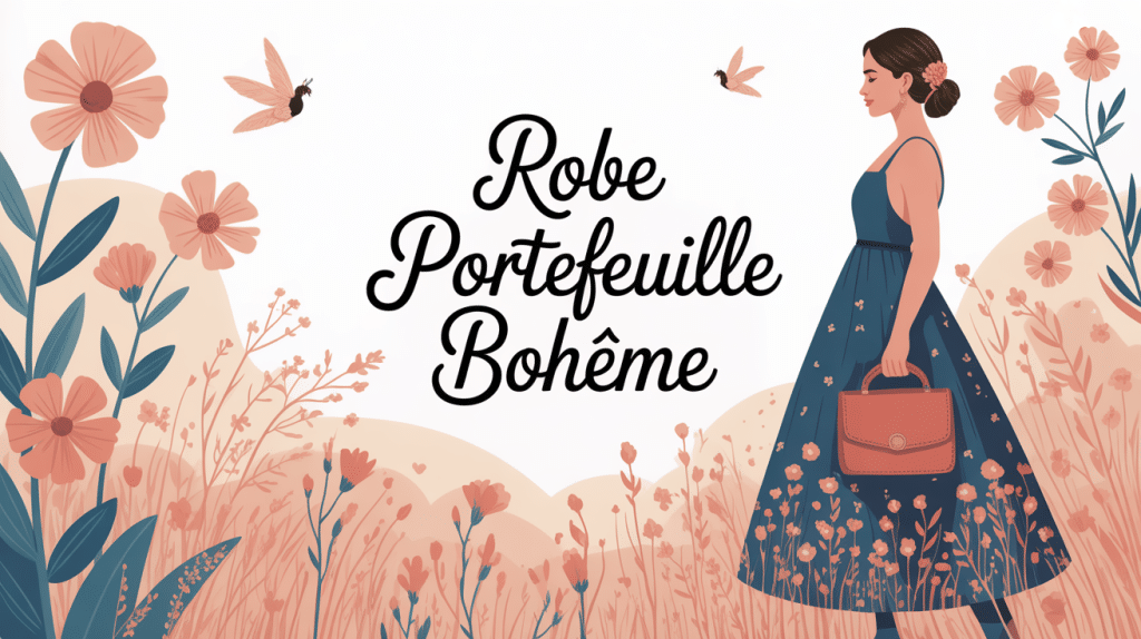 illustration stylisée femme ma boheme robe portefeuille chic