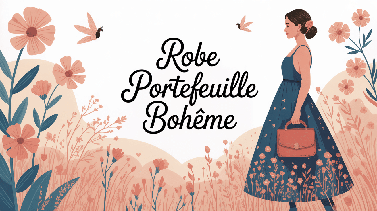 illustration stylisée femme ma boheme robe portefeuille chic