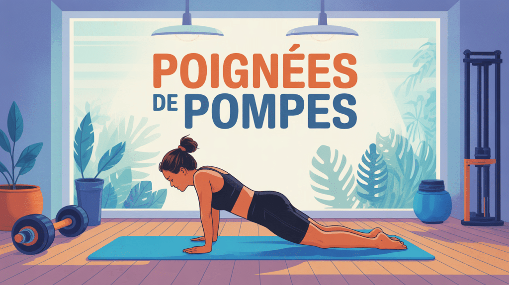 Illustration de poignées pompes sur tapis pour musculation à domicile