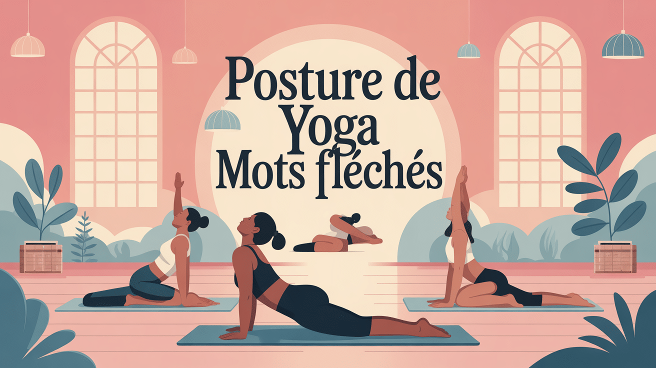 illustration centrale posture de yoga mots fleches avec grilles