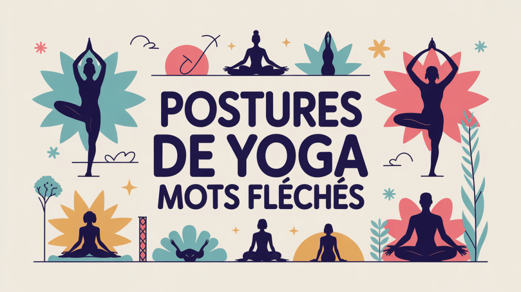 illustration postures de yoga mots fleches grille