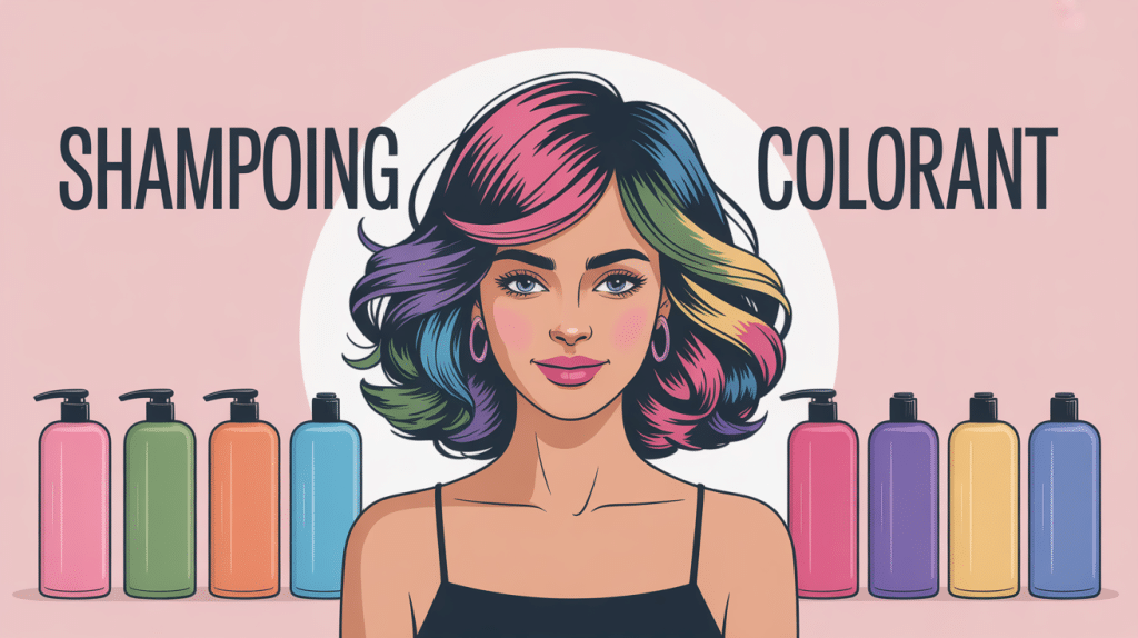 illustration femme cheveux reflets colorés shampoing colorant avis