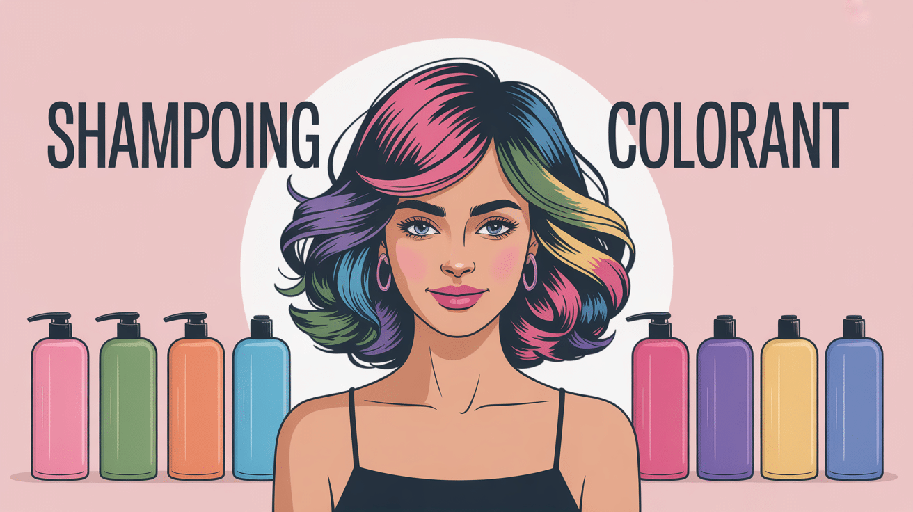 illustration femme cheveux reflets colorés shampoing colorant avis