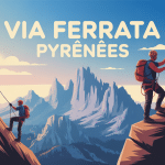 Illustration aventure via ferrata Pyrénées falaises grimpeurs
