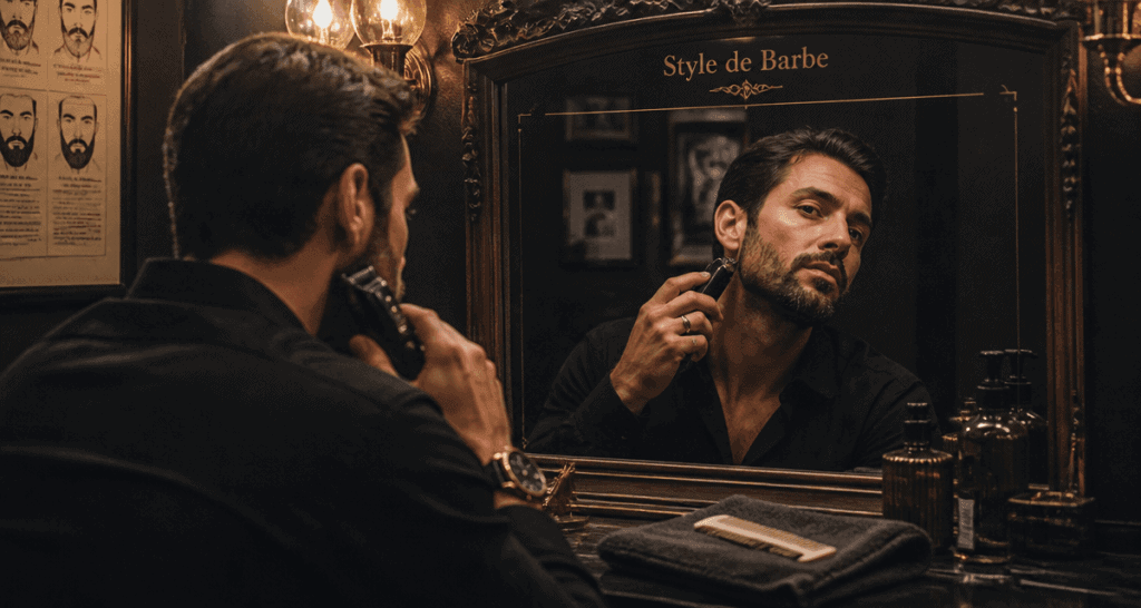 barbe style homme devant miroir ancien