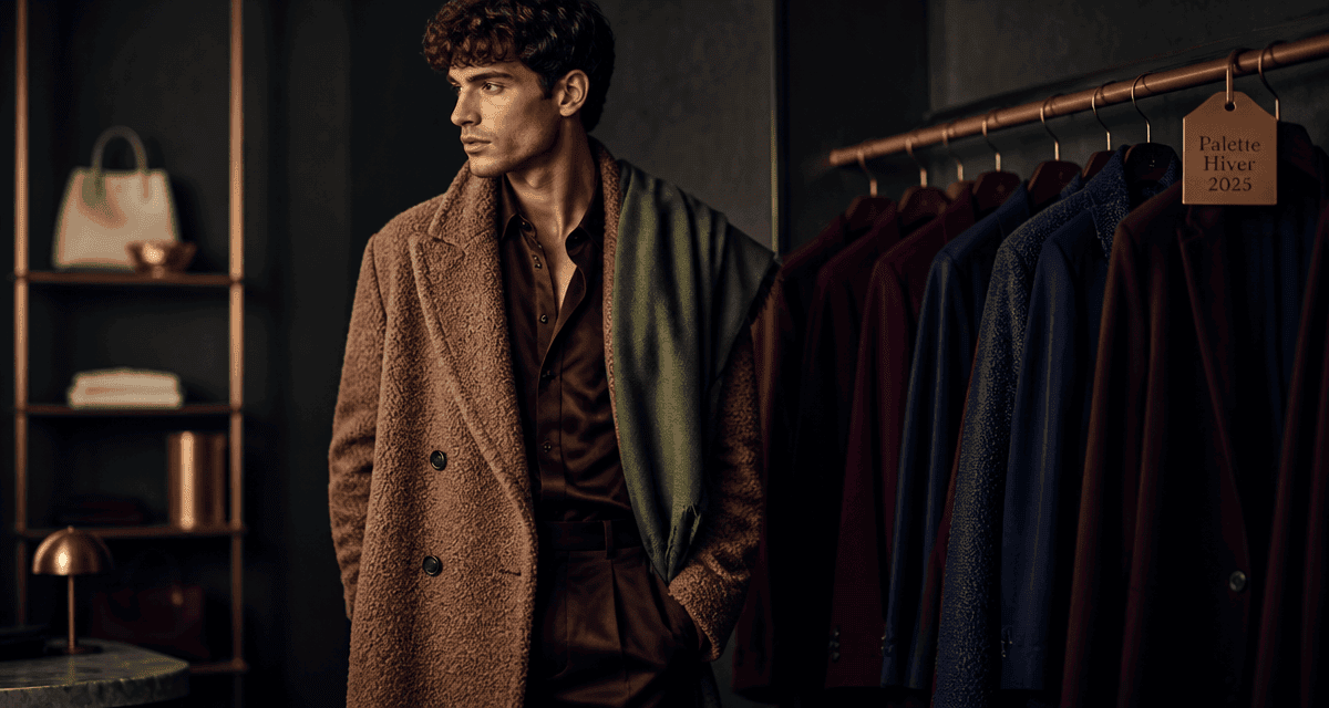 couleurs mode hiver 2025 manteau mocha mousse écharpe vert iguana