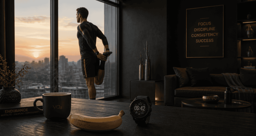 courir avant ou apres manger coureur s’étire matin