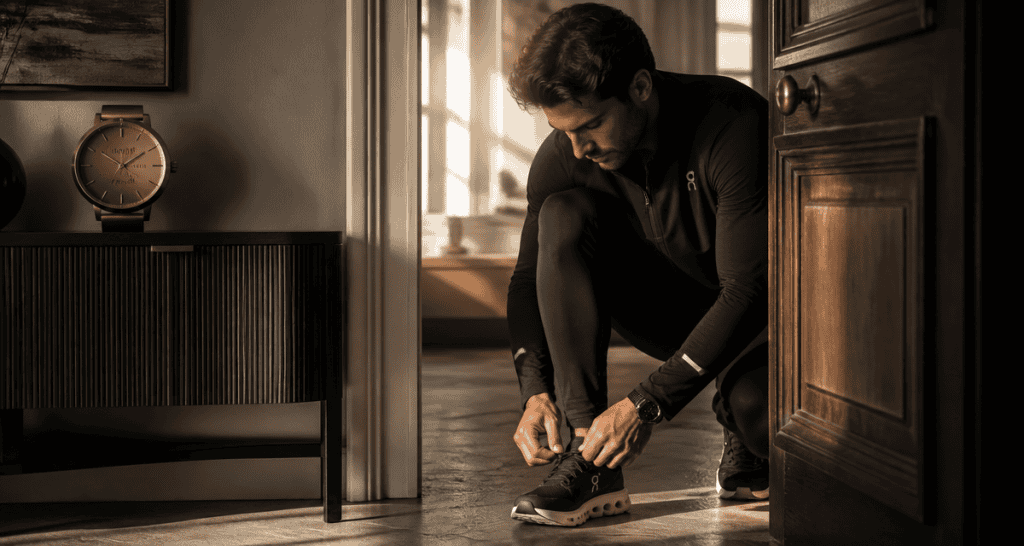 courir le matin a jeun homme attachant ses lacets
