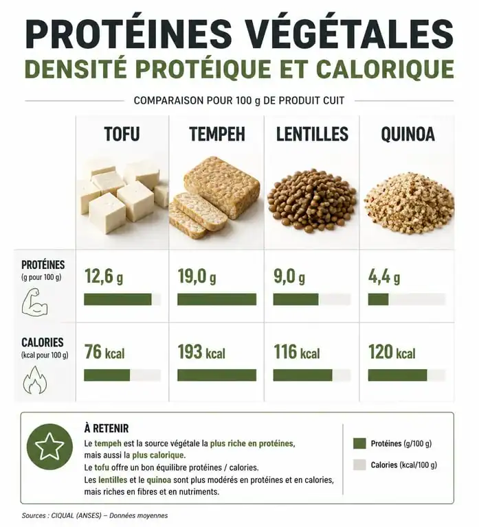 Infographie comparative des protéines végétales pour la perte de poids et la densité nutritionnelle