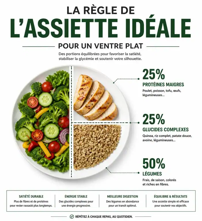 Infographie de l'assiette idéale pour maigrir du ventre alimentation
