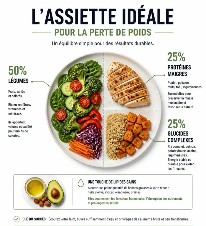 Infographie de l'assiette idéale pour la nutrition et la perte de poids