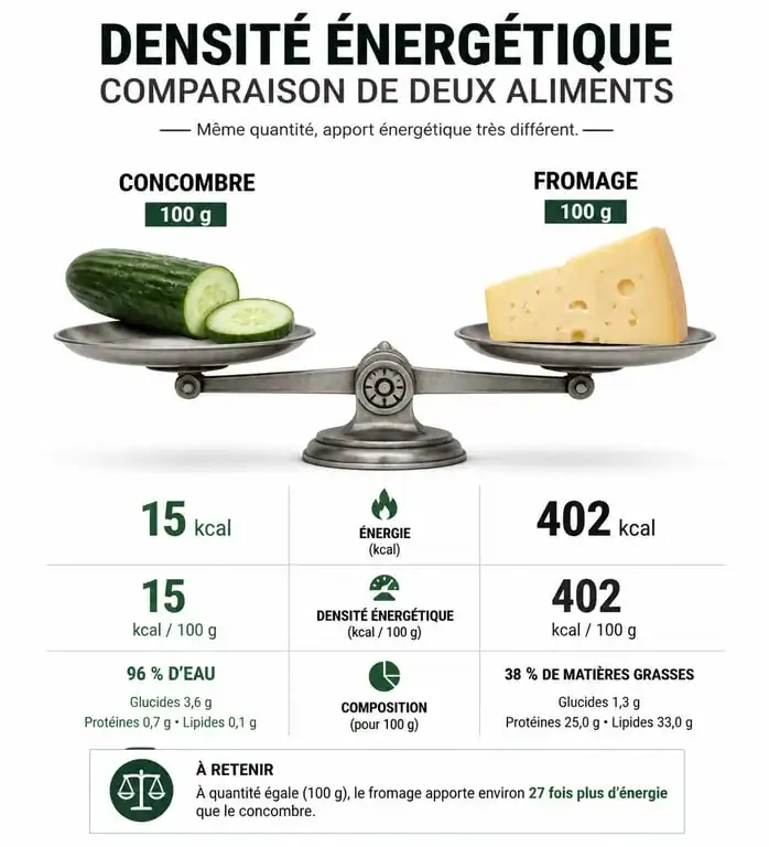 Infographie sur la densité énergétique des aliments pour maigrir