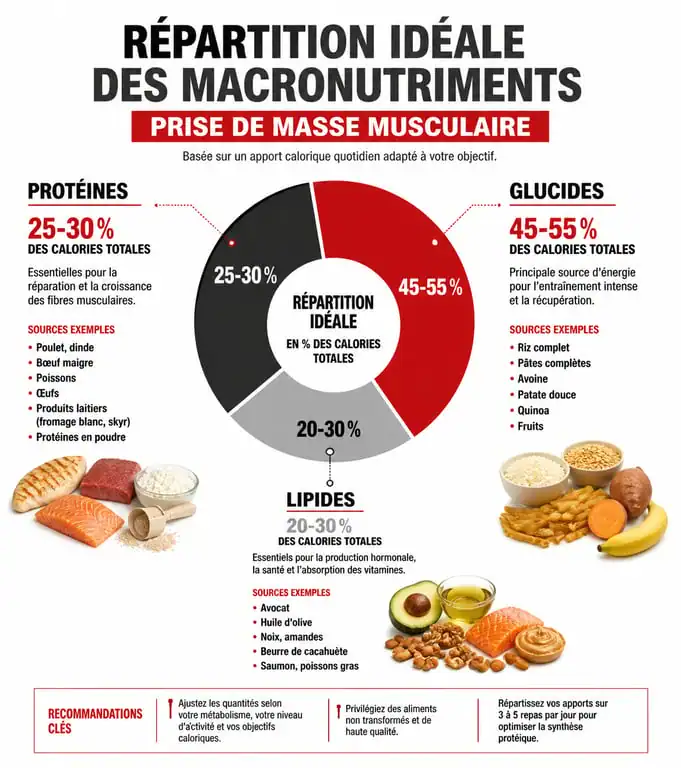 Répartition des macronutriments pour une prise de masse musculaire sur 3 mois