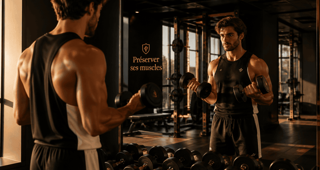 Fonte musculaire et perte de poids, homme en salle de sport