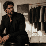 influenceur homme élégant assis dans loft moderne