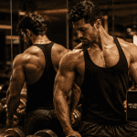 influenceur muscu pose devant miroir salle de sport