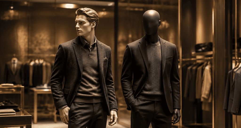 Deux mannequin homme côte à côte en boutique élégante