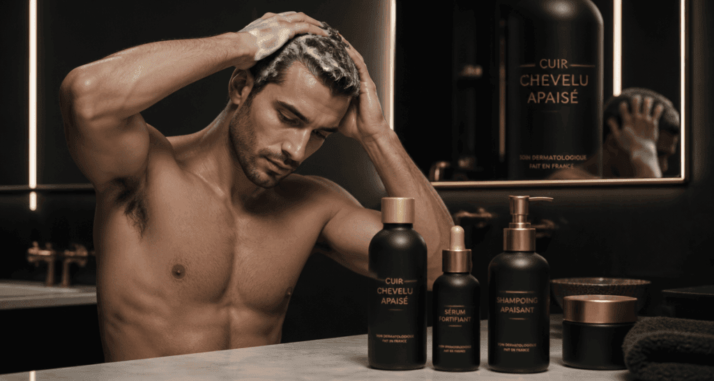Meilleur shampoing dermite séborrhéique appliqué par homme