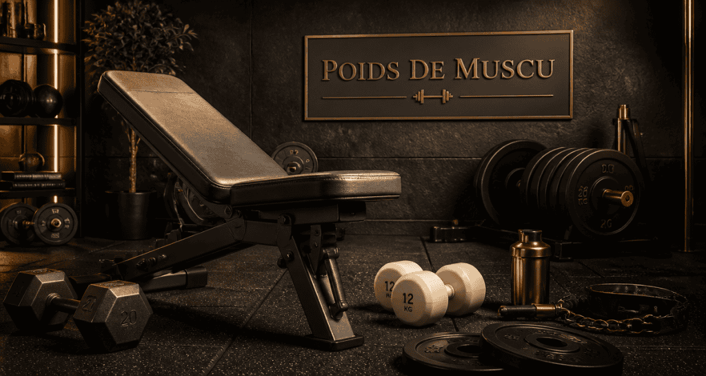 poid de muscu sur banc et sol home-gym