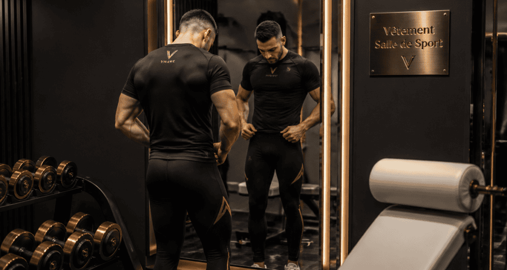 vetement pour salle de sport homme noir or miroir