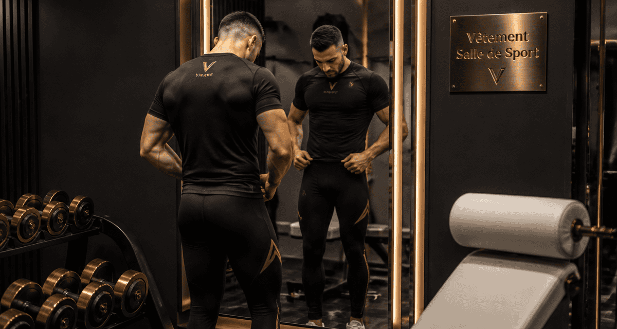 vetement pour salle de sport homme noir or miroir