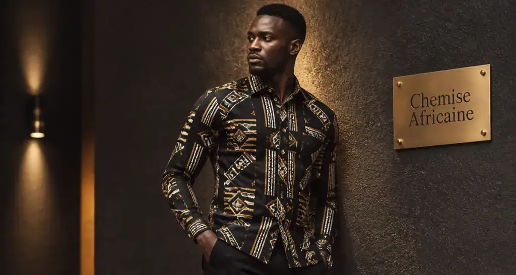 chemise africaine homme wax or ivoire
