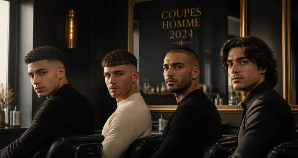 Quatre coupes homme tendance dans un salon haut de gamme