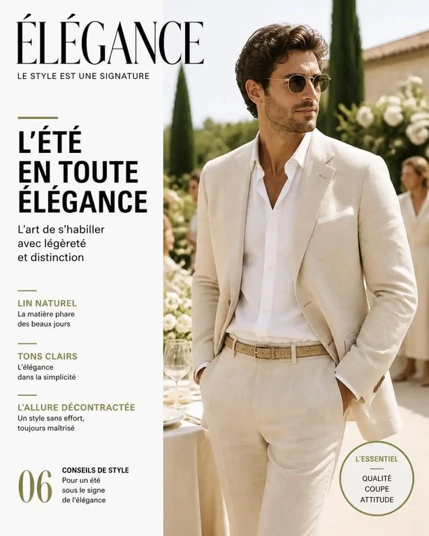 Homme portant une tenue de mariage homme été élégante et légère en lin beige