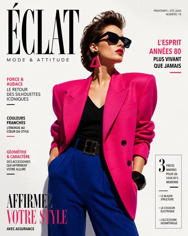 Look année 1980 revisité avec blazer oversize et accessoires colorés