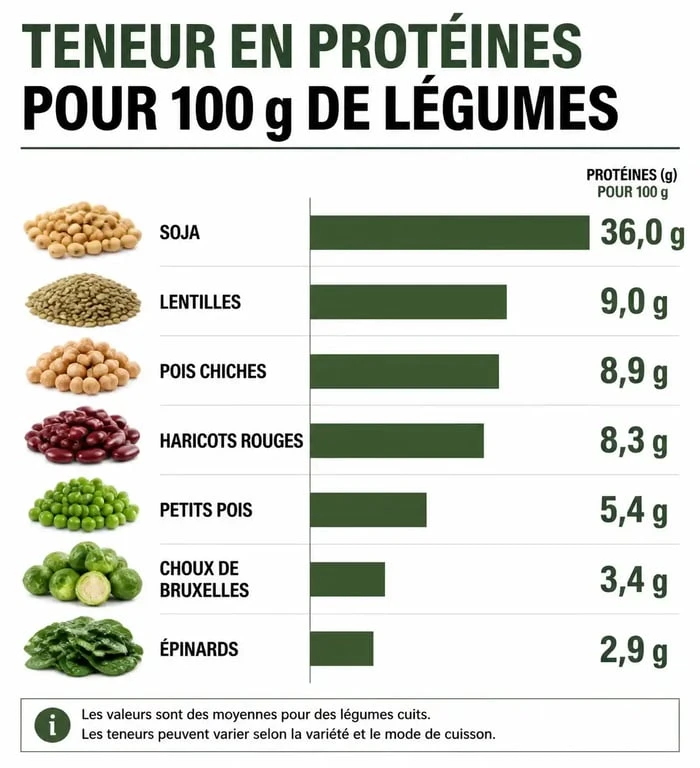 Infographie comparative des légumes riches en protéines pour une alimentation équilibrée