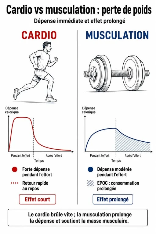 Infographie comparative : musculation vs cardio pour maigrir par la musculation