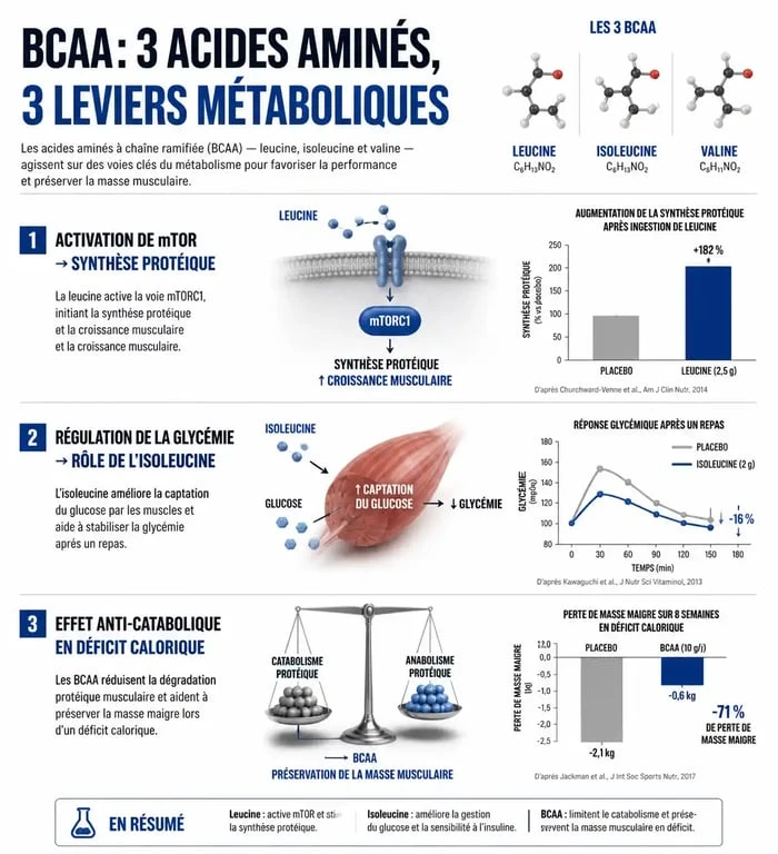 Infographie des bienfaits des BCAA pour la perte de poids et la préservation musculaire