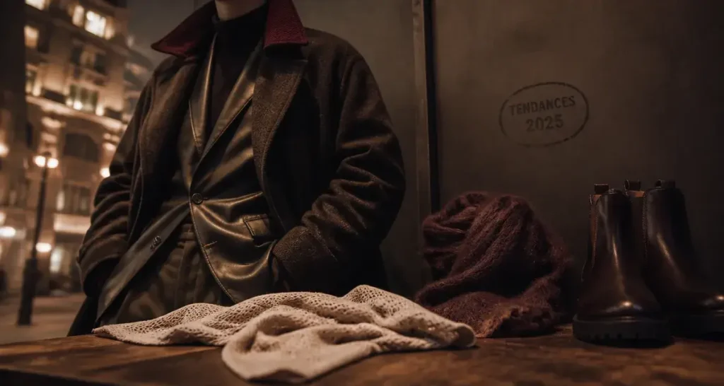 Look homme 2025 : blazer cuir, manteau laine oversize