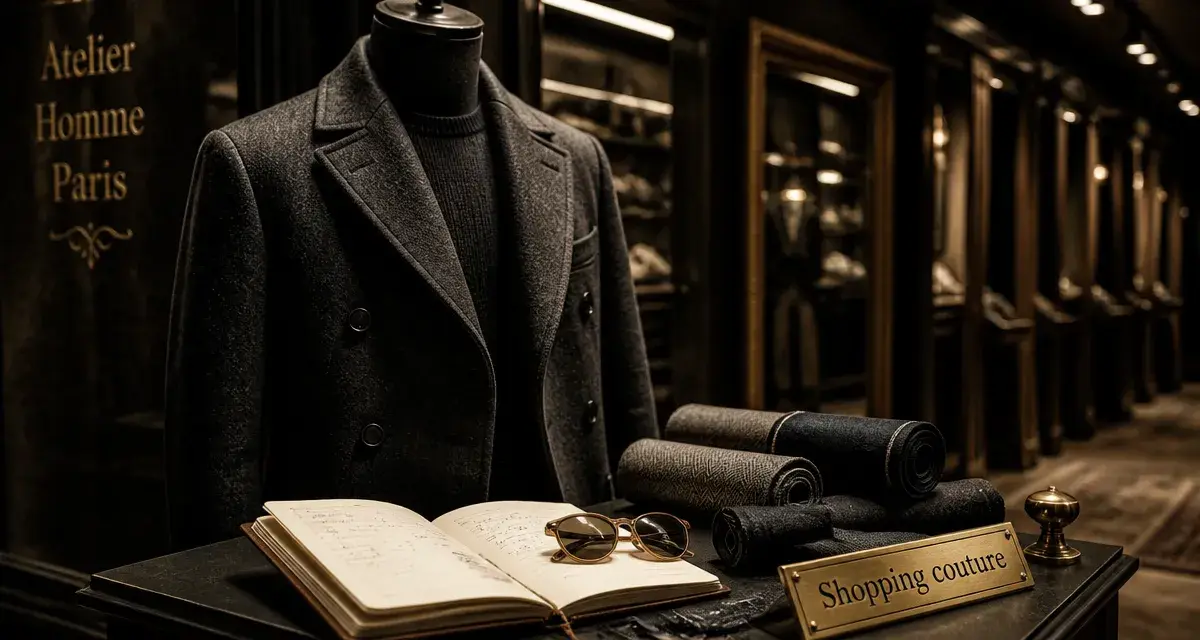 Magasin vetement homme paris : manteau laine anthracite en boutique couture