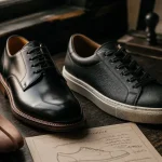Marque de chaussure : chaussures en cuir de qualité en atelier, embauchoir et brosse