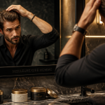 meilleur cire cheveux homme sur plan marbre salle de bain