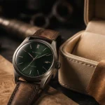 Montre homme 2025 en titane brossé, cadran vert sapin