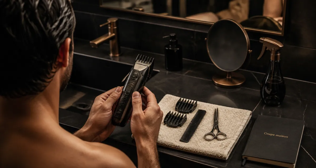 Tutos coupe de cheveux homme : dégradé maison sans traces, tondeuse et peigne en salle de bain