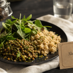 Aliment bon pour la santé : fibres et légumineuses (lentilles, salade, riz complet)
